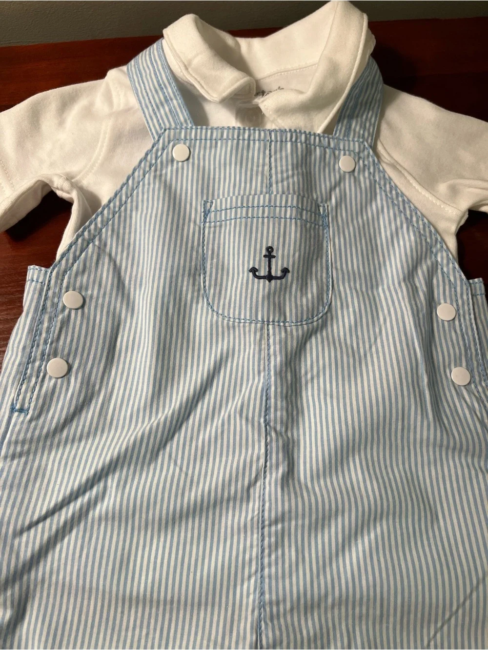 Carter's Light Blue & White Striped Anchor Shortalls with White Polo size 9 NWT